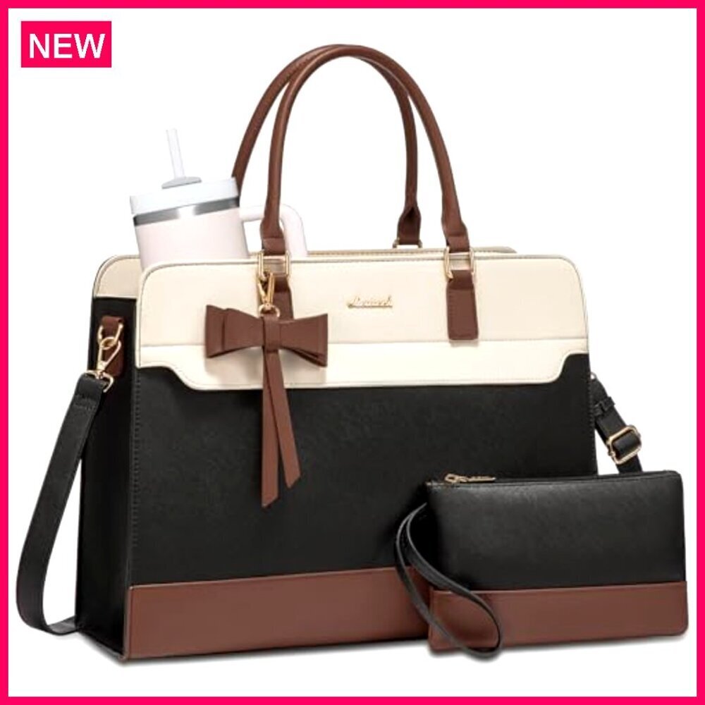 Leather Laptop Tote Bag for Women, Waterproof Work Briefcase, 15.6 Inch - Picture 2 of 7